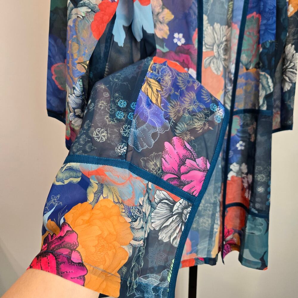 Soft Surroundings Sheer Chiffon Kimono Boho Floral Open Front Medium Art to Wear - Picture 3 of 8